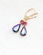 Load image into Gallery viewer, Aurora Borealis Glass Earrings | Deep Purple and Hot Pink