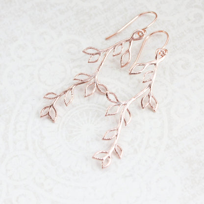 Rose Gold Branch Earrings | Leaf Earrings