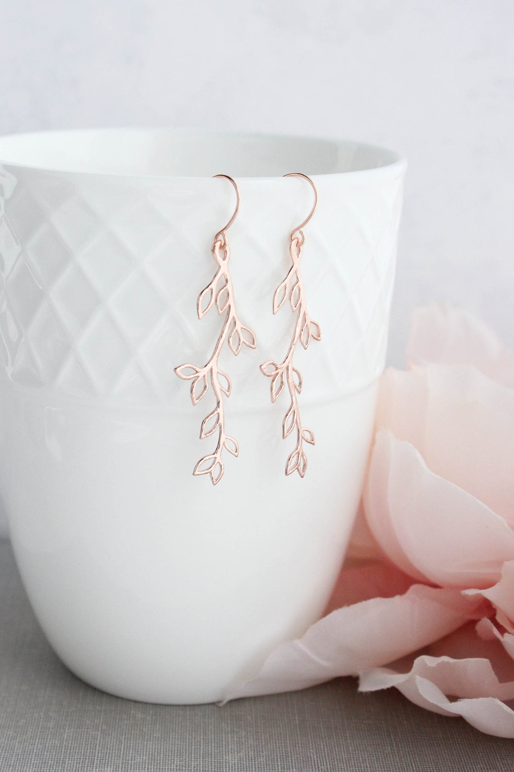 Rose Gold Branch Earrings | Leaf Earrings
