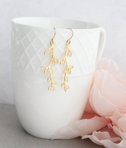 Leafy Branch Earrings| Dainty Twig Dangles (3 colors)