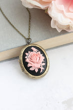 Load image into Gallery viewer, Pink Rose Locket Necklace | Black and Pink