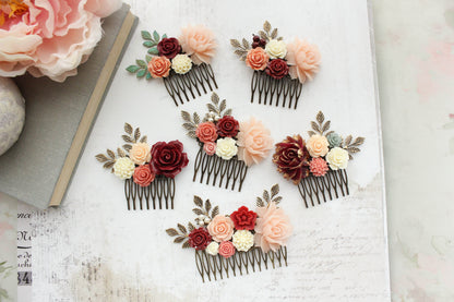 Floral Hair Piece Deep | Red and Light Blush