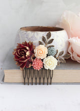 Load image into Gallery viewer, Deep Red Floral Hair Comb | Branches and Roses