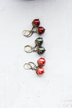 Load image into Gallery viewer, Dark Green Pearl Acorn Earrings Fall Colors Pearl Drop Autumn Oak Jewelry Green Earrings Leverback Woodland Nature Inspired Wedding