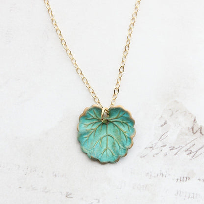 Lily Pad Leaf Necklace | Verdigris Patina