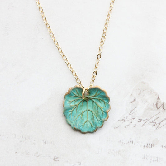 Lily Pad Leaf Necklace | Verdigris Patina
