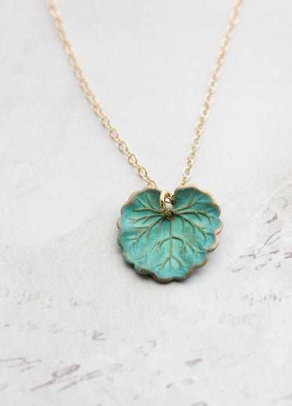 Lily Pad Leaf Necklace | Verdigris Patina
