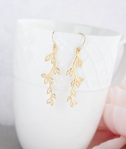 Rose Gold Branch Earrings | Leaf Earrings