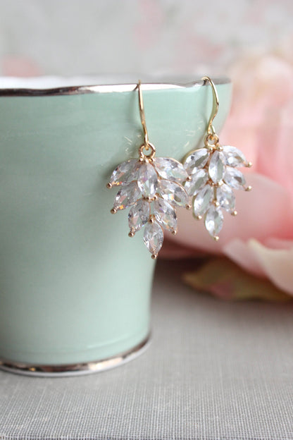 Glass Leaf Earrings | Cubic Zirconia Earrings