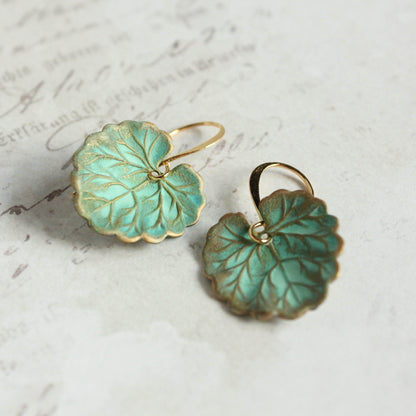Copper Geranium Leaf Earrings | Antiqued Copper