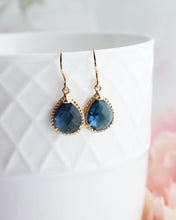 Load image into Gallery viewer, Dark Navy Blue Earrings | Glass Teardrop