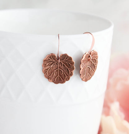 Copper Geranium Leaf Earrings | Antiqued Copper