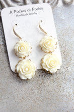 Load image into Gallery viewer, Cream Rose Earrings |Rhinestones and Gold