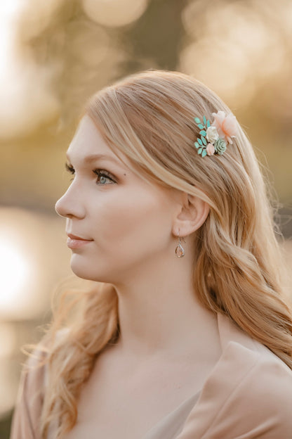 Pink and Mint Green Floral Hair Comb