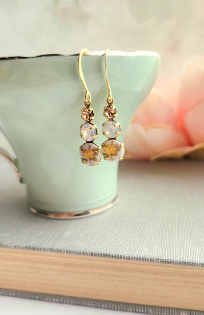 Yellow Rose Cameo Earrings | White Opal Glass