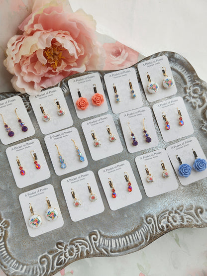 Tiny Colorful Floral Cameo Earrings