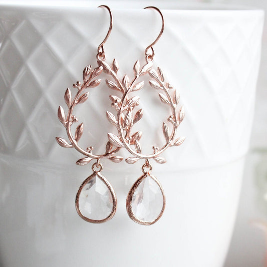 Rose Gold Laurel Branch Earrings