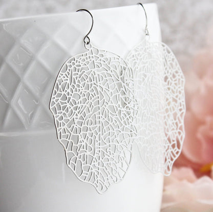 Big Leaf Earrings | Silver Filigree Leaf