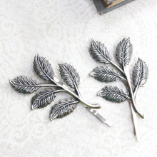 Load image into Gallery viewer, Silver Branch Bobby Pins Antique Silver Leaf Hair Pins Nature Hair Accessories Woodland Wedding Grey Winter Forest Leaves for Hair Slides