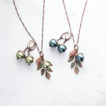 Load image into Gallery viewer, Green Pearl Acorn Necklace (8 Pearl Colors) | Mint Patina Copper