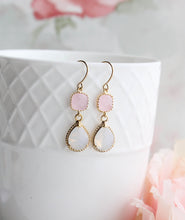 Load image into Gallery viewer, Pink and Opal Glass Earrings | Gold Teardrop