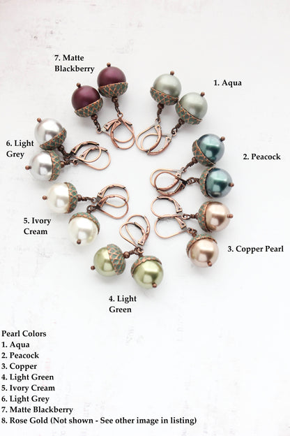 Green Pearl Acorn Necklace (8 Pearl Colors) | Mint Patina Copper