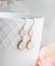 Load image into Gallery viewer, Pink and Opal Glass Earrings | Gold Teardrop