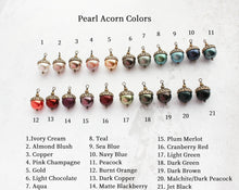 Load image into Gallery viewer, Rose Gold Pearl Acorn Earrings | Antiqued Gold Brass