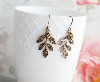 Branch Earrings | Antiqued Gold Pinecone