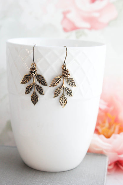 Branch Earrings | Antiqued Gold Pinecone