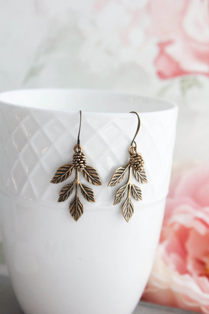 Branch Earrings | Antiqued Gold Pinecone