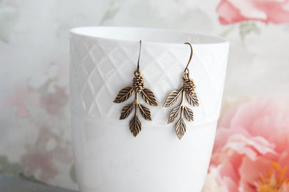 Branch Earrings | Antiqued Gold Pinecone