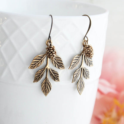 Branch Earrings | Antiqued Gold Pinecone