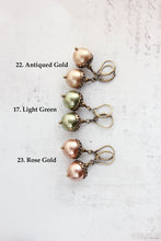 Load image into Gallery viewer, Rose Gold Pearl Acorn Earrings | Antiqued Gold Brass