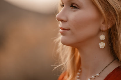 Cream Rose Earrings |Rhinestones and Gold