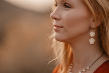 Load image into Gallery viewer, Cream Rose Earrings |Rhinestones and Gold