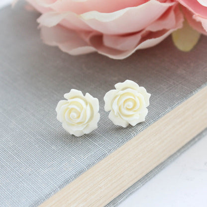 Cream Rose Earrings | Surgical Steel Posts | Flower Studs