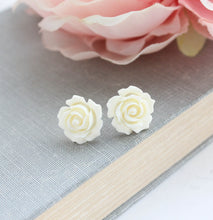 Load image into Gallery viewer, Cream Rose Earrings | Surgical Steel Posts | Flower Studs
