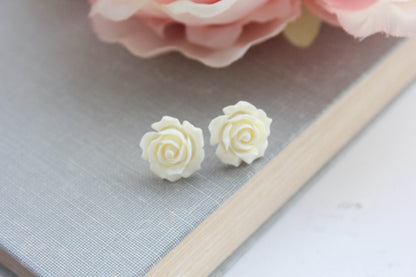 Cream Rose Earrings | Surgical Steel Posts | Flower Studs