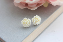Load image into Gallery viewer, Cream Rose Earrings | Surgical Steel Posts | Flower Studs