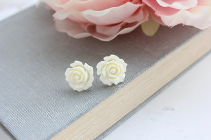Cream Rose Earrings | Surgical Steel Posts | Flower Studs