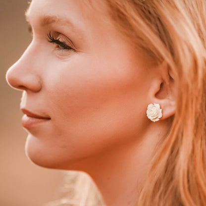 Cream Rose Earrings | Surgical Steel Posts | Flower Studs