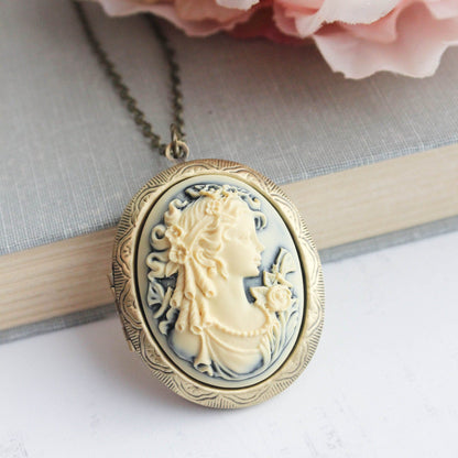Cameo Locket Necklace | Lady on Dark Navy