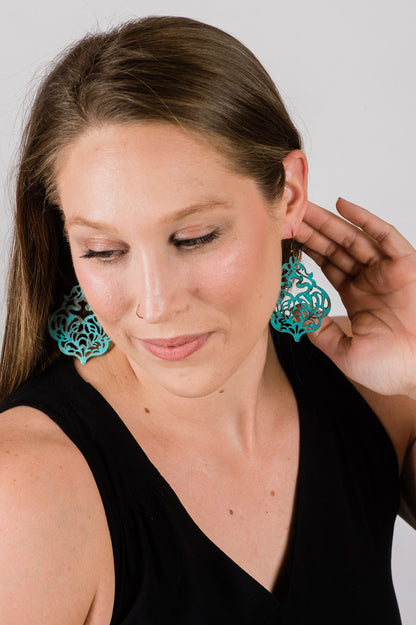 Big Boho Filigree Dangle Earrings | Pumpkin Spice Orange Patina