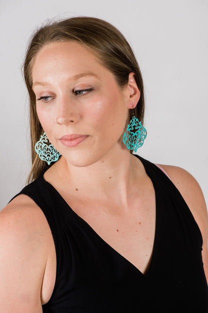 Big Boho Filigree Dangle Earrings | Pumpkin Spice Orange Patina
