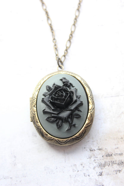 Black Rose Locket Necklace
