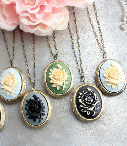 Black Rose Locket Necklace