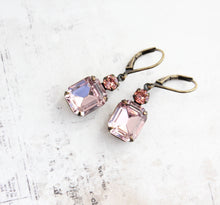 Load image into Gallery viewer, Dusty Rose Pink Glass Earrings | Vintage Glass