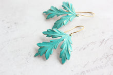 Load image into Gallery viewer, Leaf Earrings | Teal Verdigris Patina