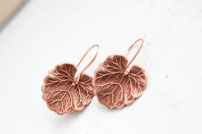 Copper Geranium Leaf Earrings | Antiqued Copper